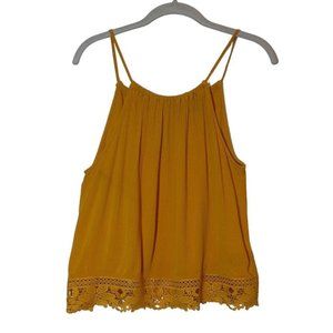Ambiance Sleeveless Tie Adjust Crop Lace Accent Top in Orange - Size S
